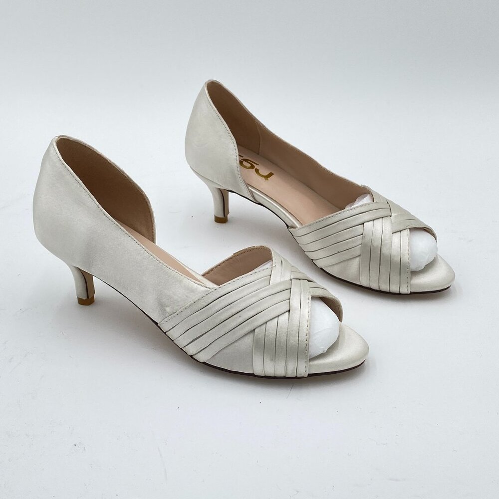 FSJ Women Low Kitten Heels Pointed Toe Slip on Pumps D'Orsay Pleated Satin